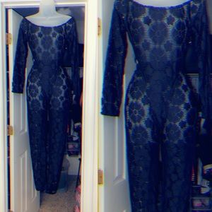 Trendy see through pants set with body suite